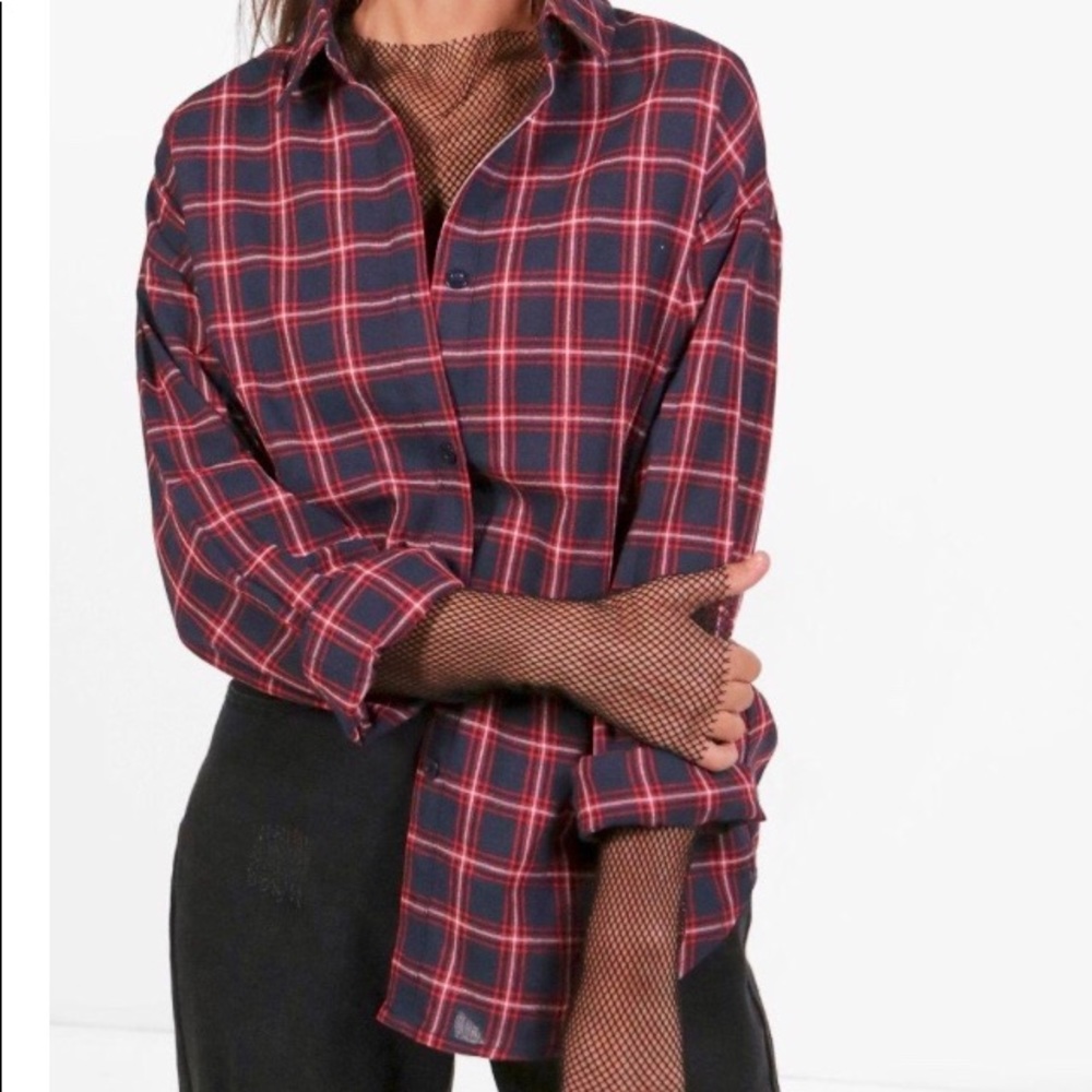 Brand new olivia fishnet insert button down shirt